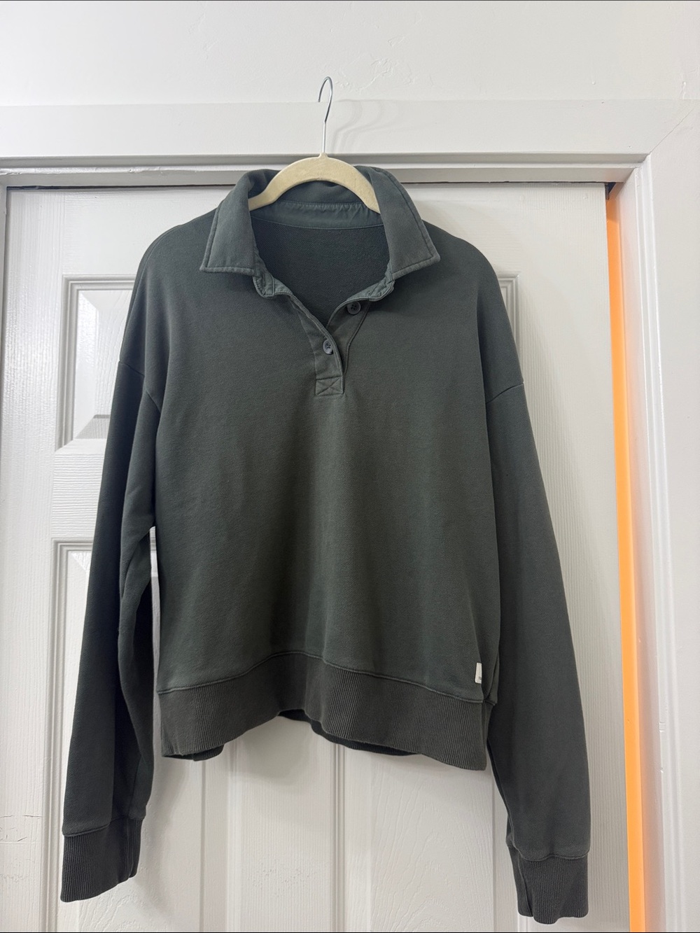 Vuori Dark Olive Green Collared Pullover Sweatshirt